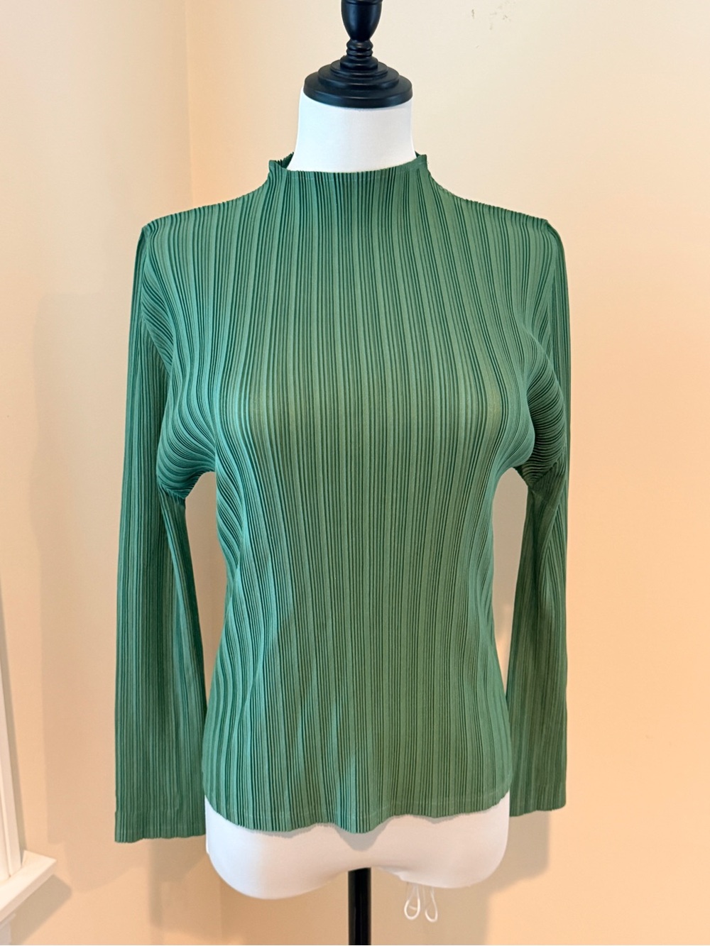 PLEATS PLEASE Issey Miyake Olive Green Pleated Long-Sleeve Mock Neck Top